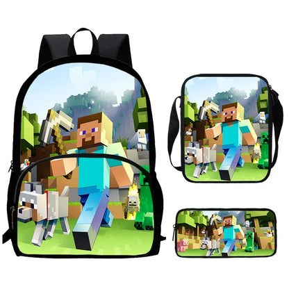 Mini-Craft Kids School Backpack Set — Front Pocket Backpack, Shoulder Bag & Pencil Case for Boys & Girls Ages 5-10