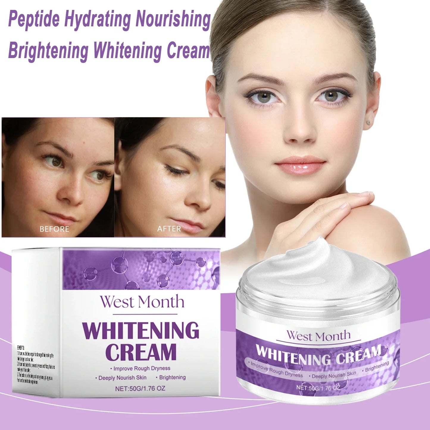 Peptide Whitening Face Cream – Anti-Melanin Dark Spot Corrector, Pigmentation Fading, Hydrating & Brightening Skin Smoothing Moisturizer