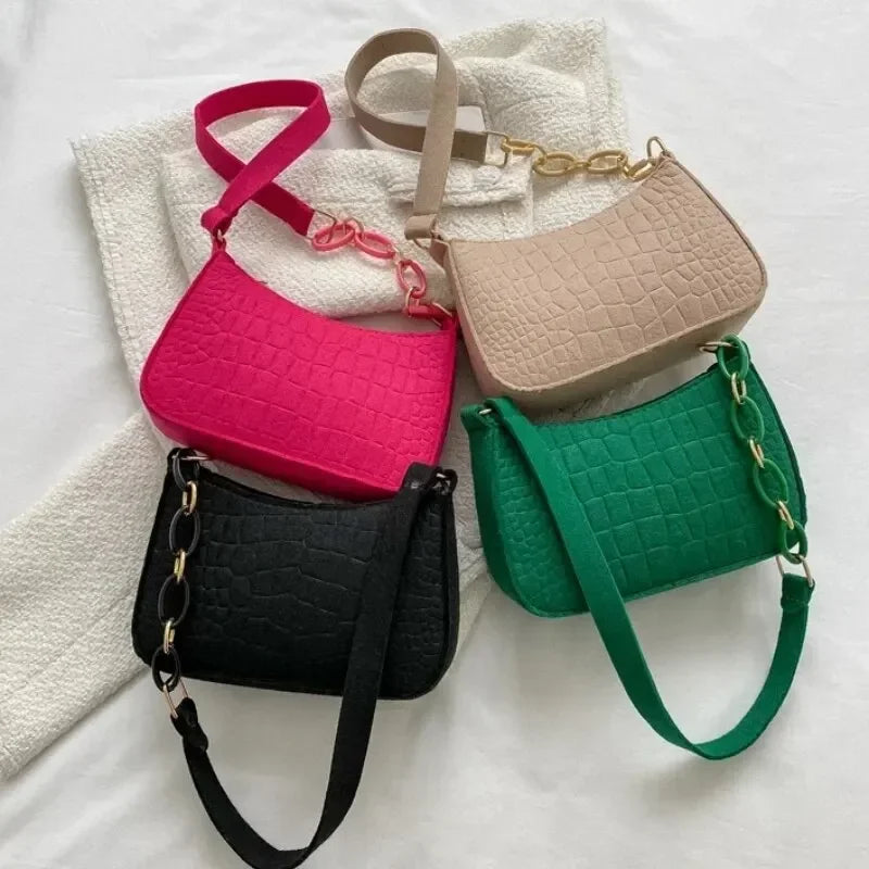 Luxury Lady Felt Armpit Design Tote – Fashionable Small Square Handbag for Women – Chic Crescent Style