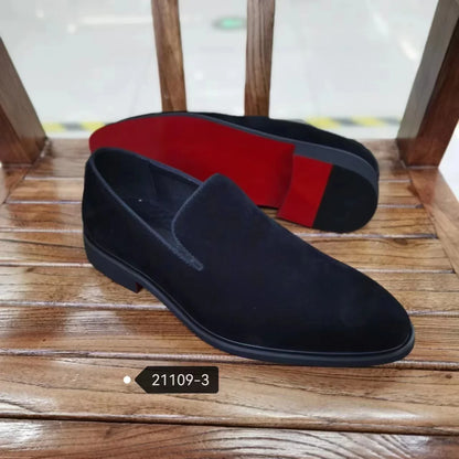 Men’s Red Bottom Loafers - Flock Slip-On Party Dress Shoes Sizes 38-48