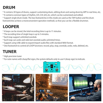 M-VAVE LOST TEMPO Effect Pedal – 2 in 1 Drum & Looper Mini Pedal with Double Footswitch, Drum Machine Pedal