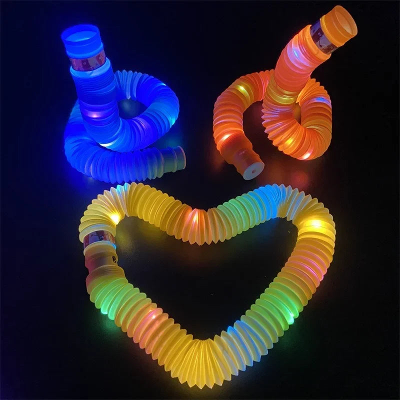 LED Flash Pop Tubes Sensory Toy - Stress Relief Toy for Adults and Kids - Anti-Stress Plastic Bellows for Autism