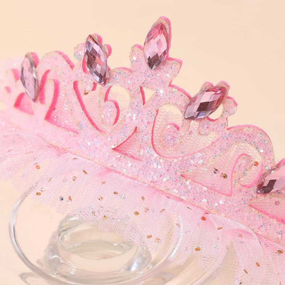 Girls Glitter Princess Tiara Headband - Lace Tulle Rhinestone Crown for Birthday Parties