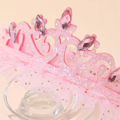 Girls Glitter Princess Tiara Headband - Lace Tulle Rhinestone Crown for Birthday Parties