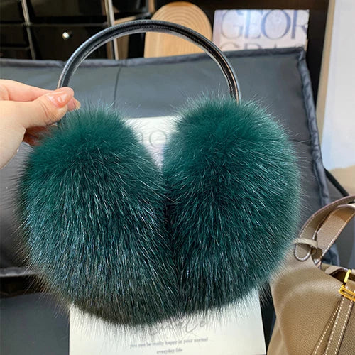 Women’s Winter Real Fox Fur Earmuffs & Scarf – Dual-Use Plush Outdoor Warmer with Genuine Fur