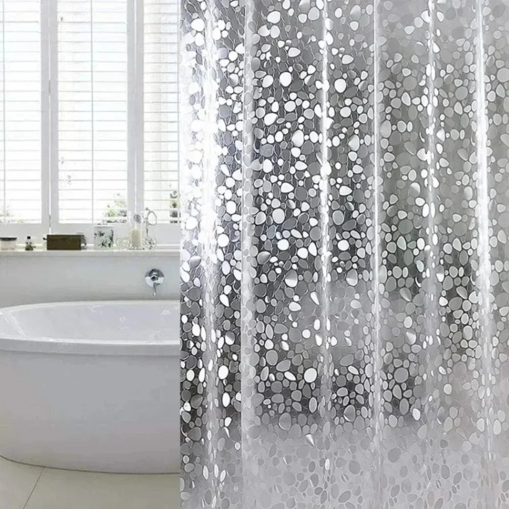 Transparent PEVA Bathroom Shower Curtain – Waterproof, Mildew-Proof Bathtub Lining with Cobblestone Design & Hooks