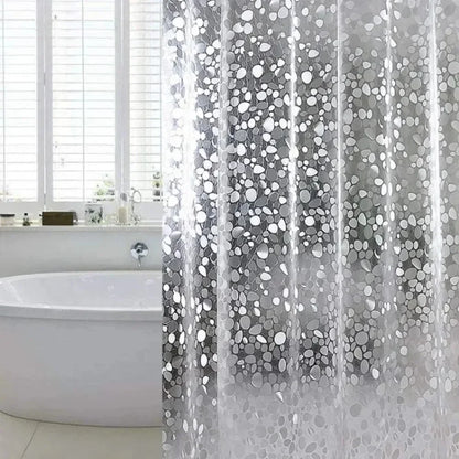 Transparent PEVA Bathroom Shower Curtain – Waterproof, Mildew-Proof Bathtub Lining with Cobblestone Design & Hooks