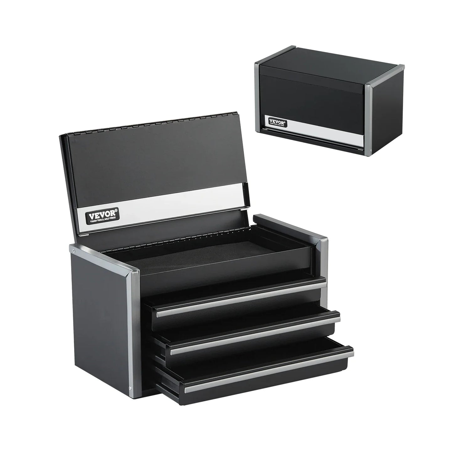 VEVOR 8.6in Portable Metal Toolbox – 3 Drawers Tool Chest with Ball Bearing & PP Feet Pads for Garage Storage