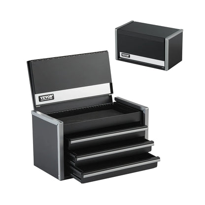 VEVOR 8.6in Portable Metal Toolbox – 3 Drawers Tool Chest with Ball Bearing & PP Feet Pads for Garage Storage