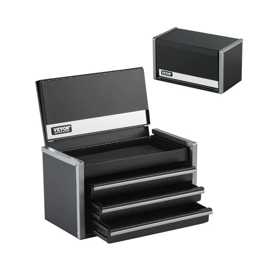 VEVOR 8.6in Portable Metal Toolbox – 3 Drawers Tool Chest with Ball Bearing & PP Feet Pads for Garage Storage