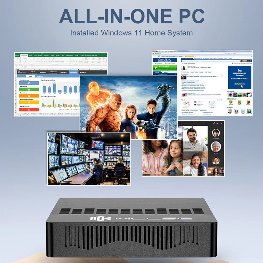 MLLSE Mini PC M2 Air – Intel Gemini Lake N4000, 6GB RAM, 128GB ROM, Dual-Band WiFi, Bluetooth, Windows 11