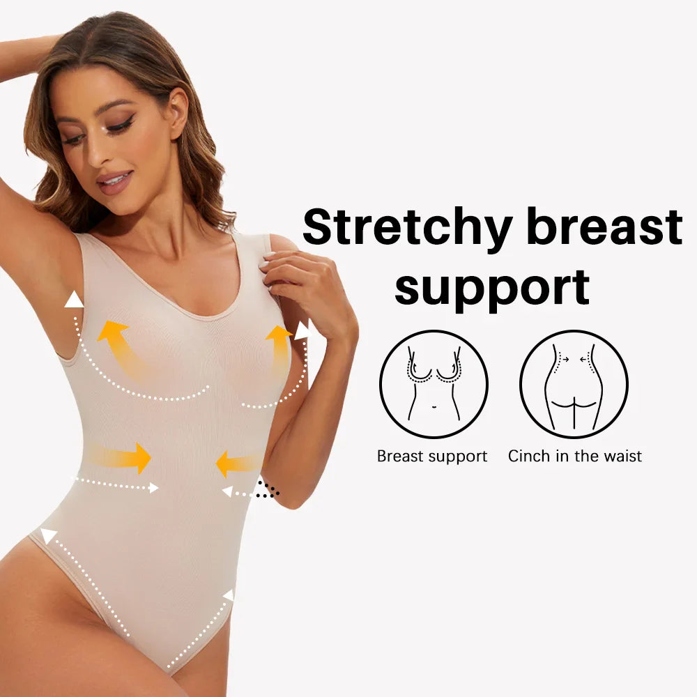 Women’s Seamless Shapewear Bodysuit – Thong Body Shaper with Wide Shoulder Straps for Sculpting & Slimming