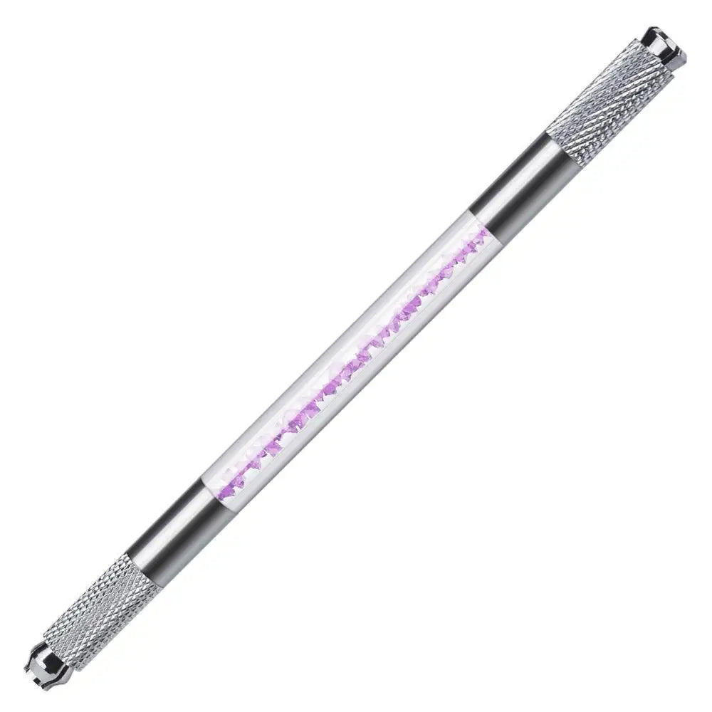 Manual Double-Ended Crystal Acrylic Microblading Pen – Permanent Makeup Eyebrow Tattoo Tool for Flat & Round Needles