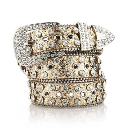 Women's Rhinestone Studded Belt - Hollow Pin Buckle Wedding & Party Accessory