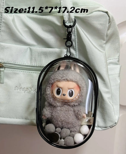V1 V2 Labubu Protective Cover - 17cm Cotton Doll Sitting Bag, Transparent Dustproof Plush Doll Storage