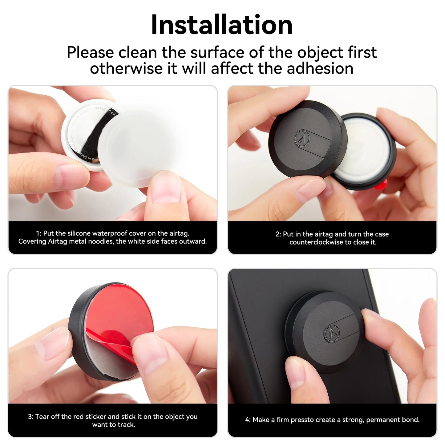 Waterproof Airtag Case with Adhesive Sticker — 4-Pack Holder for Apple Airtag, Bike, TV Remote, Drone & Car