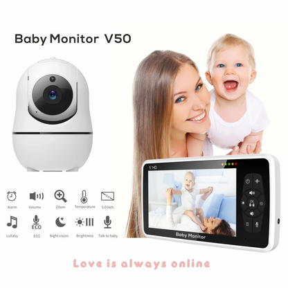 5 Inch Video Baby Monitor with Camera & Audio – 4X Zoom, 1000ft Range, 2-Way Talk, Temperature Sensor & Lullabies, Long Battery Life