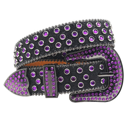 Women’s Rhinestone Skull Leather Belt – Luxury Designer Studded Strap for Jeans, White & Black
