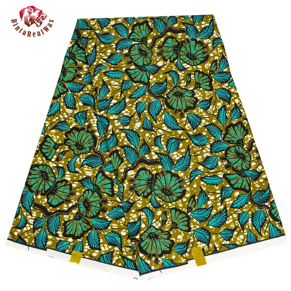 Ankara African Leaf Print Fabric - Real Wax Patchwork Sewing, Craft & DIY Textile Material