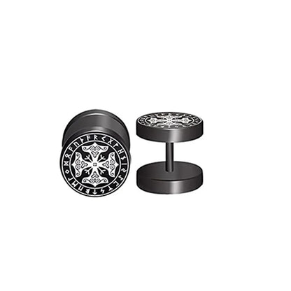 1 Pair 18G Viking Rune Round Stud Earrings — 316L Stainless Steel Cartilage, Tragus & Helix Piercing Jewelry for Men & Women
