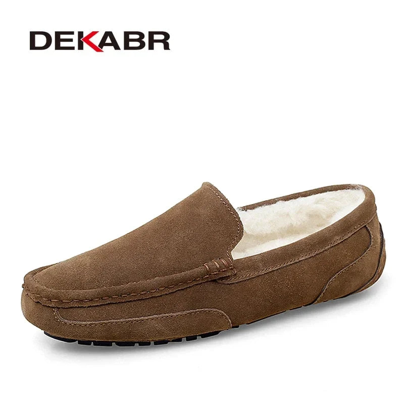 DEKABR Men's Leather Loafers - Warm Soft Slip-On Business & Driving Shoes