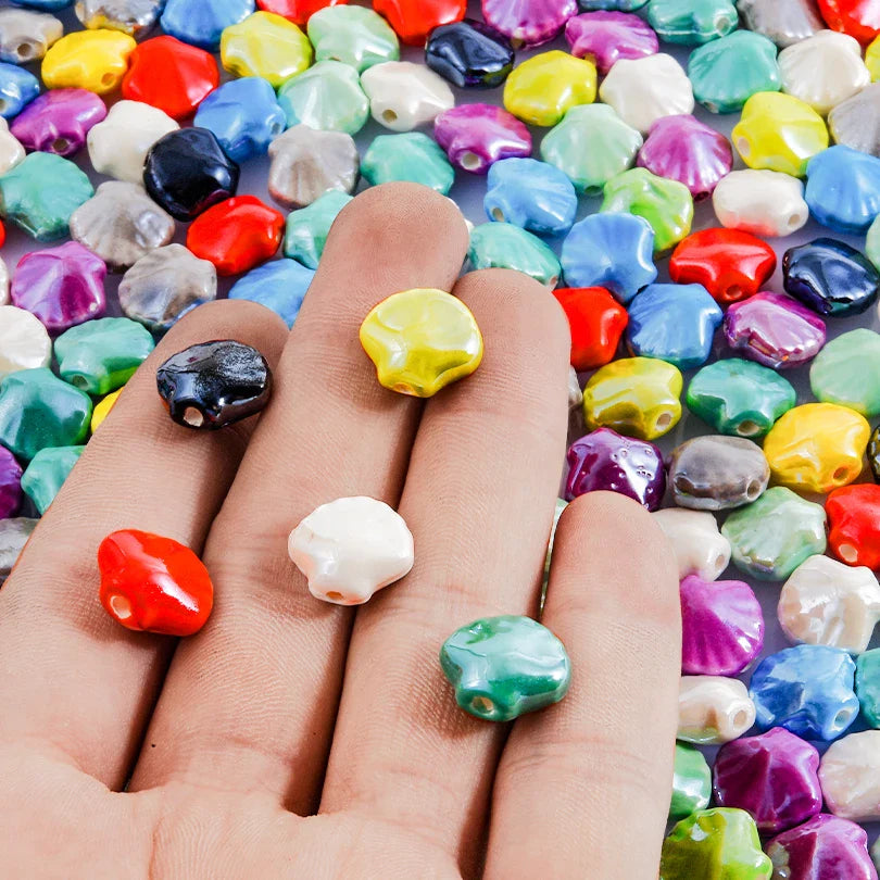 10/20/30PCS Colorful Ceramic Animal Beads – 2mm Hole Clownfish, Turtle, Star & Conch Shell for DIY Jewelry, Bracelets & Crafts