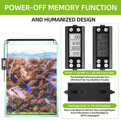 Full Spectrum Aquarium LED Light – 24/7 Lamp with Thermometer & Memory Function for Aquatic Plants
