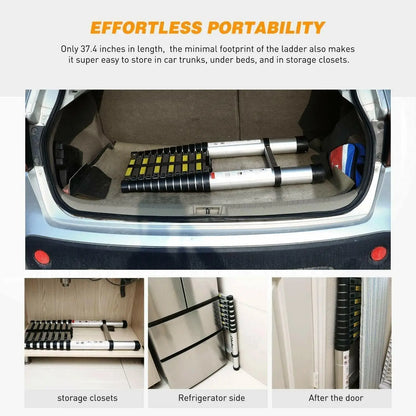 DayPlus 3.2-6.2M Telescopic Ladder with Roof Hook Kit – Portable, Heavy Duty Aluminium Multi-Purpose Folding Extendable Ladder