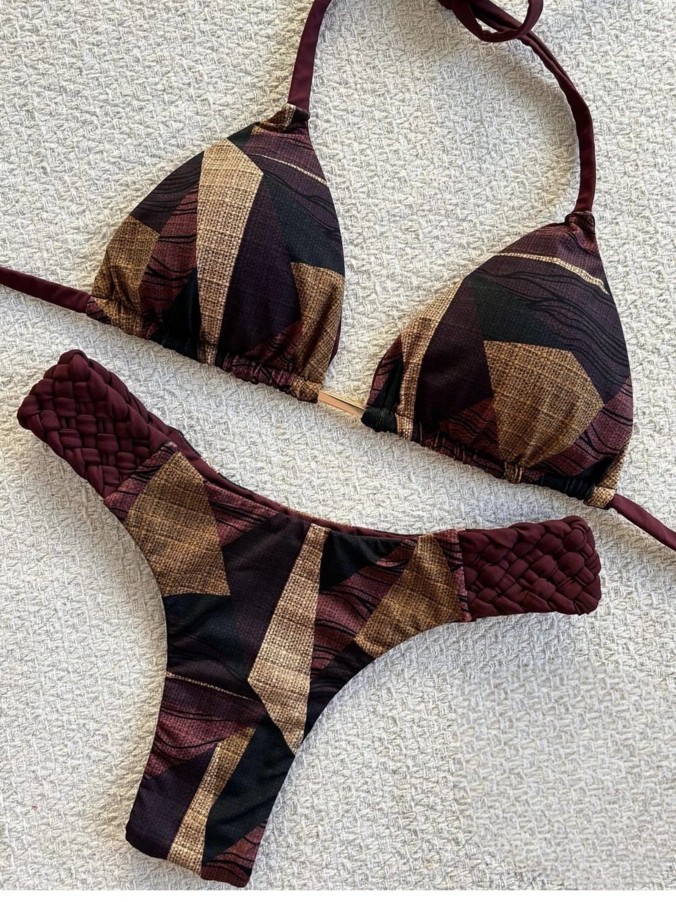 RUOTONSEPT Women’s Print Halter Bikini Set - High Cut Mini Thong Two-Piece Swimsuit Beach Swimwear