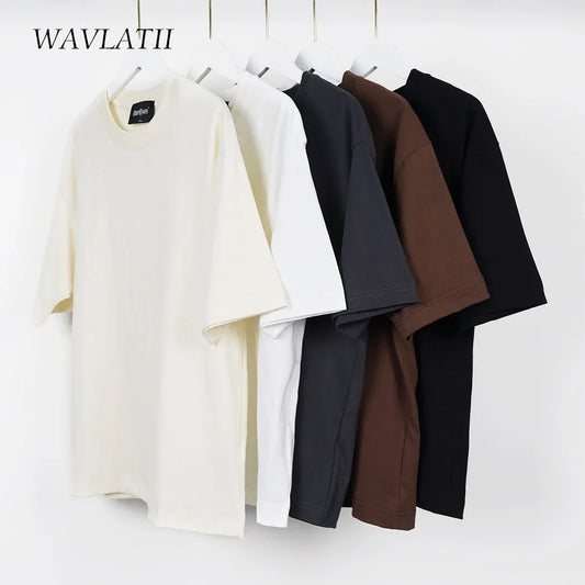 WAVLATII Oversized Summer T-Shirt – Unisex Korean Streetwear Solid Color Casual Tee for Men & Women, Basic Loose Fit Top