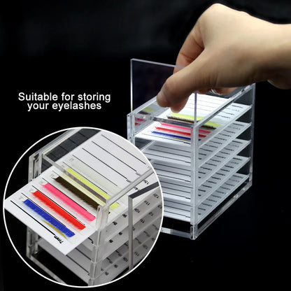 GLAMLASH False Eyelashes Storage Box | 5-Layer Acrylic Pallet Lash Holder - Red/Blue/White
