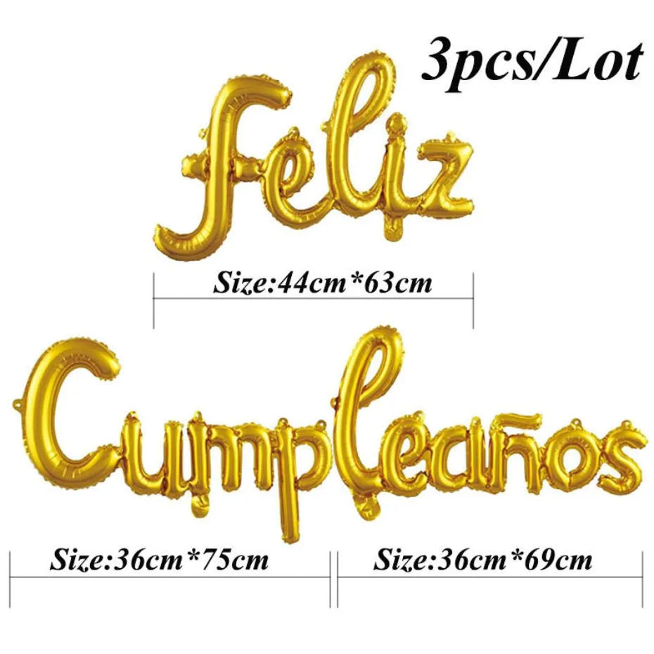 Spanish Happy Birthday Letter Balloons - Lowercase Conjoined Alphabet Foil Globos, Ideal for Birthday Party Decorations and Baby Showers