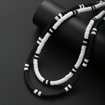 Bohemian White & Black Polymer Beads Necklace – Unisex Collar for Men and Women