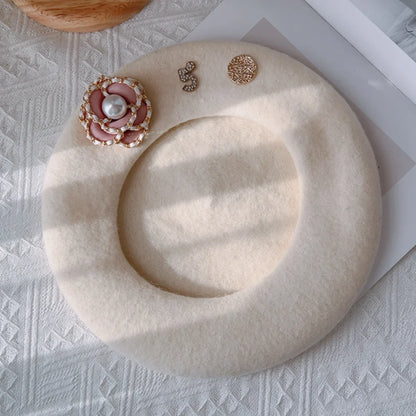 Flower Wool Beret – Winter Hat for Women, Elegant Daily Wear Beret Cap