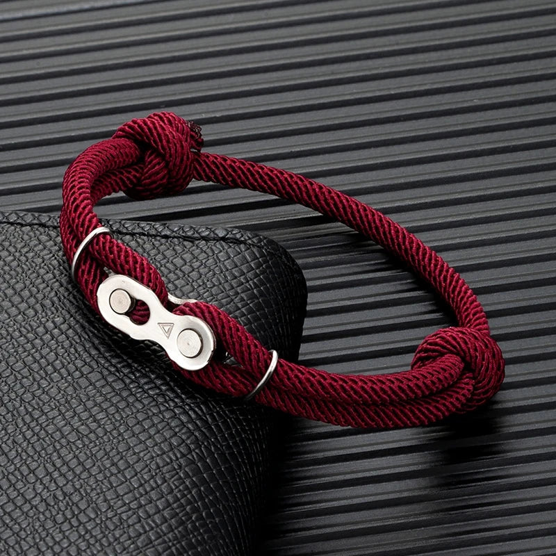 MKENDN Men’s Punk Bicycle Chain Rope Bracelet — Adjustable Nautical / Mountain Bike Magic Buckle