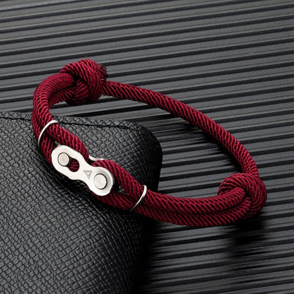 MKENDN Men’s Punk Bicycle Chain Rope Bracelet — Adjustable Nautical / Mountain Bike Magic Buckle