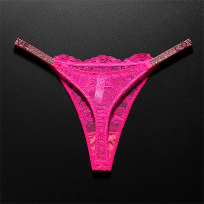 Women's Crystal Lace Thong - Sheer Transparent Breathable T-Back Lingerie Plus Size S-XL