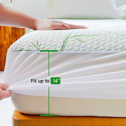 Waterproof Bamboo Mattress Cover — Cooling & Breathable Fitted Sheet, 6–14in Deep Pocket, No Pillowcase