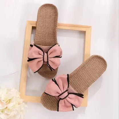 Women’s Bow-Knot Linen Slippers - Cute Soft Indoor Casual Home Flats