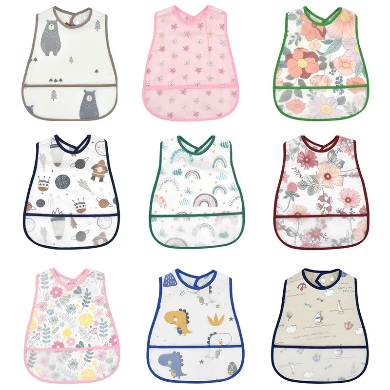 Adjustable Baby Bibs - Waterproof EVA Cotton Cartoon Feeding Bibs with Burp Cloth for Boys & Girls