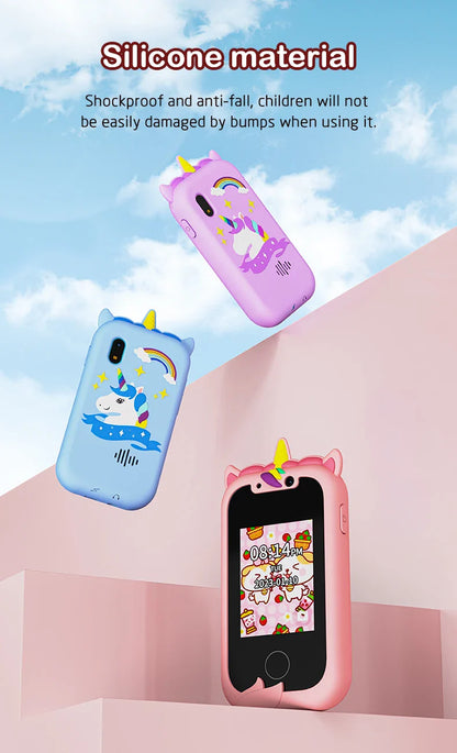 Children's Educational Phone Toy – Musical Unicorn Baby Mobile with Selfie Camera, 512MB TF Card, Birthday Gift for Babies