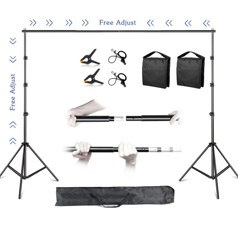 Adjustable Photo Backdrop Stand - 2.6 x 3M Telescopic Background Support System with Carry Bag