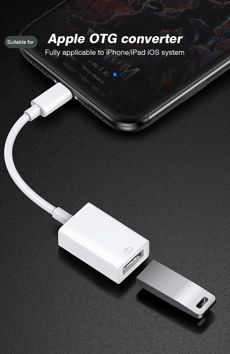 Byscoon USB 3.0 OTG Adapter Cable – Lightning to USB Camera Converter for iPhone 14/13/12/11 Pro Max, XS, XR, 7 & 8 Plus