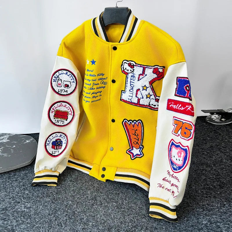 Hello Kitty Baseball Jacket Hoodie – Unisex Sport Coat, Warm Motorcycle Cardigan, Printed Top for Men & Women