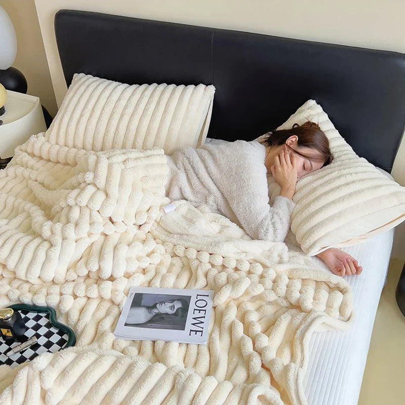Solid Color Rabbit Plush Blanket - Office Nap Shawl, Air Conditioning Blanket & Sofa Cover