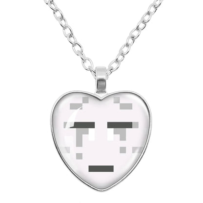 Funny Pixel Block Cartoon Pendant Necklace – 25mm Glass Heart-Shaped Charm, My World Theme Jewelry Gift