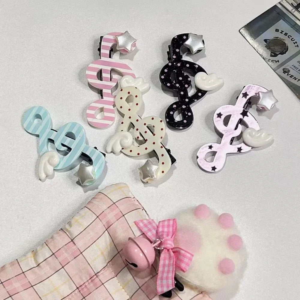 Kawaii Y2K Hair Clips Set – Musical Note, Resin Wings & Star Hair Accessories for Girls