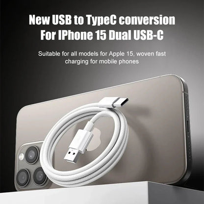 60W USB-C Fast Charging Cable for iPhone 15/16/17 Series – Braided Type-C to USB Data & Power Cable for Pro, Pro Max, Air & Plus Models