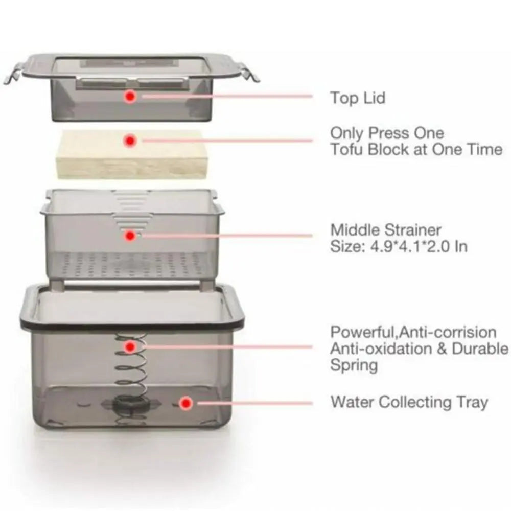 3-Layer Tofu Press & Drainer - Built-in Drainage, Dishwasher Safe - Essential Kitchen Cooking Tool for Perfect Tofu Making