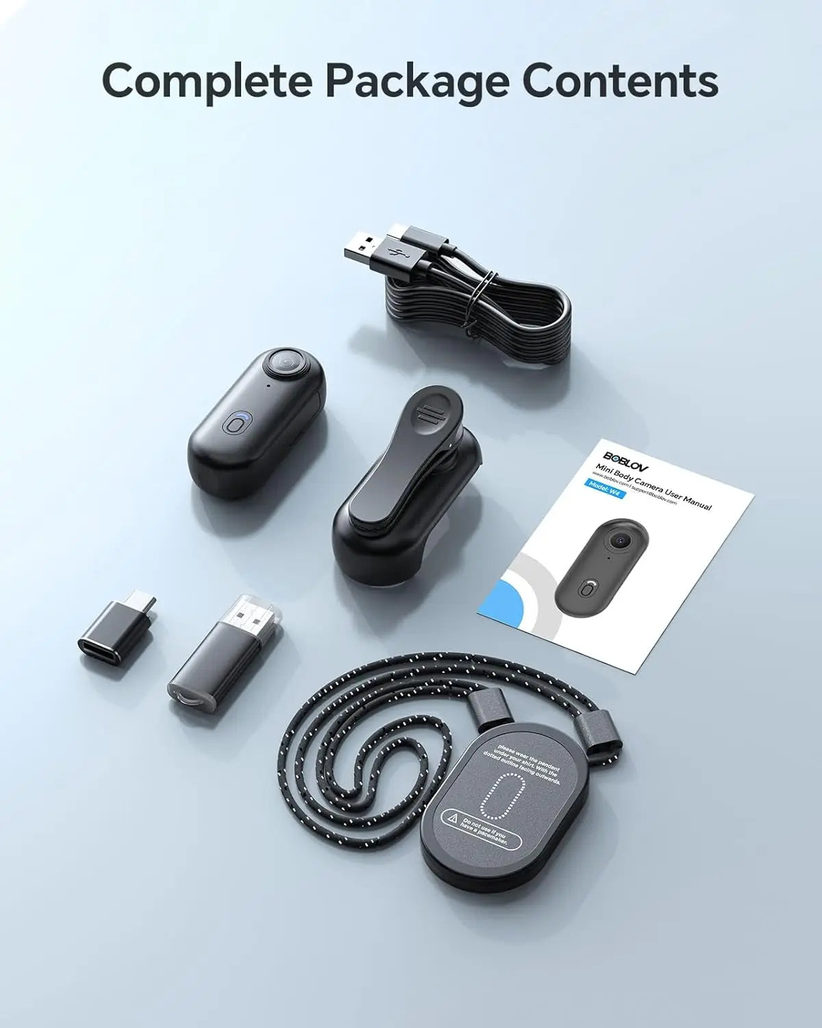 BOBLOV W4 2K Mini Body Camera - 64GB Wearable Video Recorder with 360° Rotating Clip, Magnetic Mount & 800mAh Battery for Outdoor Use